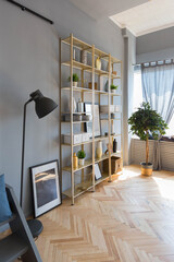 elegant creative modern trendy interior of a spacious open plan Scandinavian style studio with seating and sleeping areas