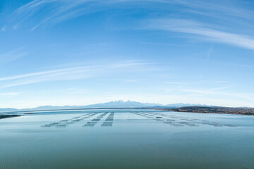 Leucate, l'étang et son parc à huitre vue du ciel