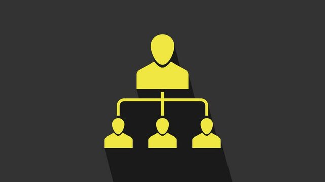 Yellow Referral marketing icon isolated on grey background. Network marketing, business partnership, referral program strategy. 4K Video motion graphic animation