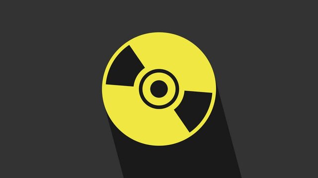 Yellow CD or DVD disk icon isolated on grey background. Compact disc sign. 4K Video motion graphic animation