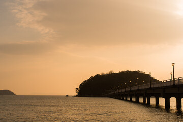 Silhouette of Takeshima in Gamagori City, Aichi Prefecture at dusk