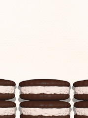 3d render flat lay scene..Chocolate cookies on white textured background. Choco Cacao lover...