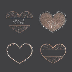 Hand Drawn Rose Gold Valentine's set with frames, wreaths, hearts and hand lettering