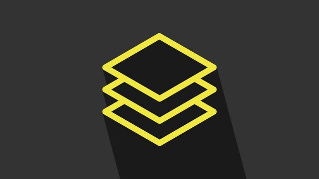 Yellow Layers icon isolated on grey background. 4K Video motion graphic animation
