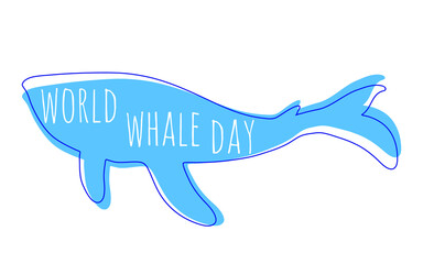 World whale day concept. Banner with blue whale silhouette. Vector illustration.