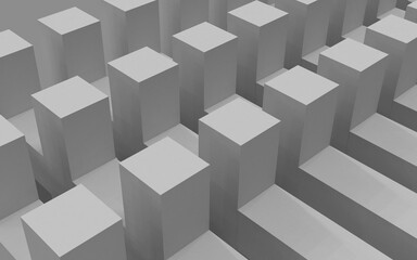 Rende tridimensional de cubo desintegrado. Diseño 3d de cubos unicolores. Ilustración minimalista y colorida