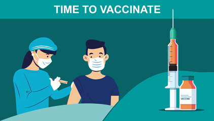 Infographic poster about Covid-19 vaccination - Time to Vaccinate - obrazy, fototapety, plakaty