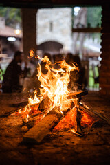 fire in a fireplace