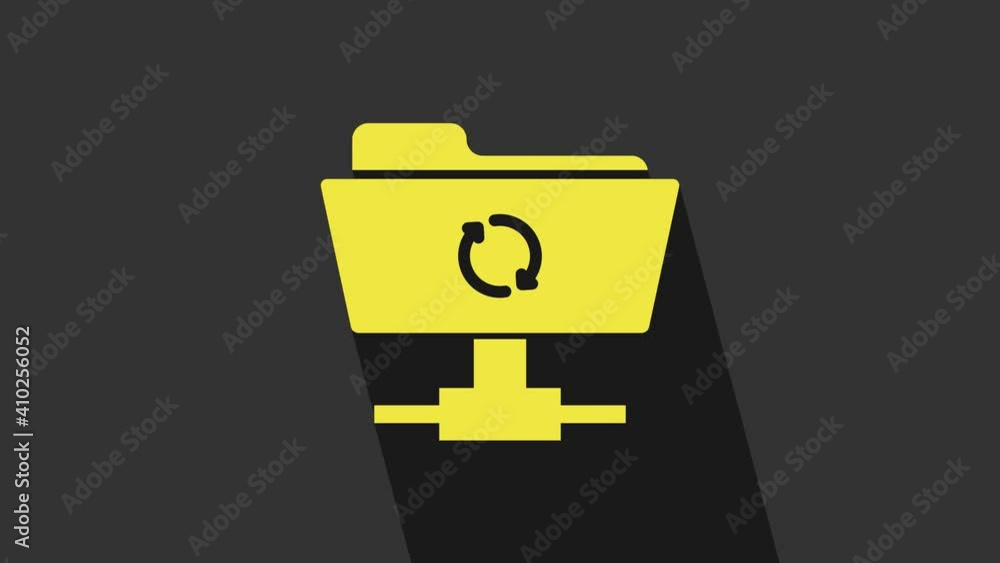 Poster yellow ftp sync refresh icon isolated on grey background. software update, transfer protocol, router