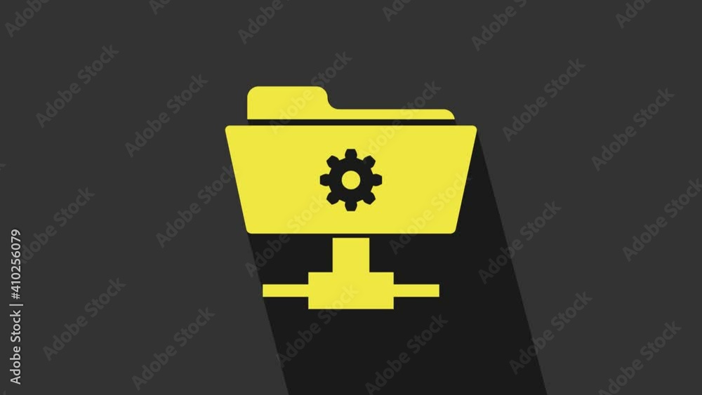 Poster yellow ftp settings folder icon isolated on grey background. software update, transfer protocol, rou