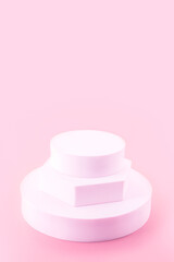 Solid Display Block for Shop Windows on pink background, empty podium for product presentation, geometric stand for cosmetics