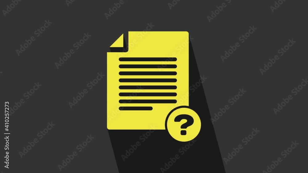 Poster yellow unknown document icon isolated on grey background. file with question mark. hold report, serv