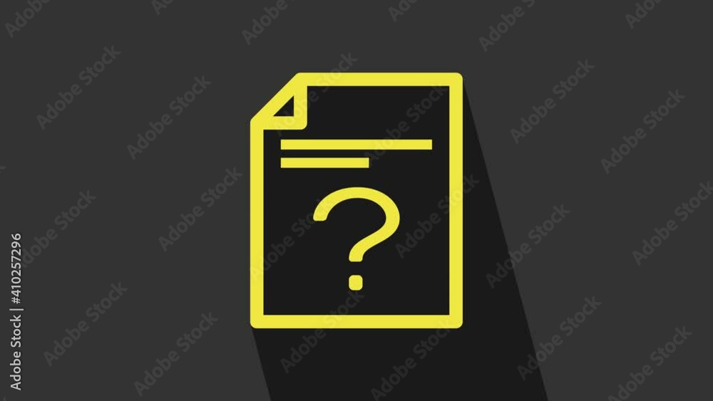 Poster yellow unknown document icon isolated on grey background. file with question mark. hold report, serv