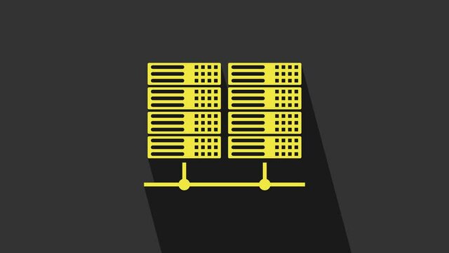 Yellow Server, Data, Web Hosting icon isolated on grey background. 4K Video motion graphic animation