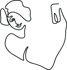 One line drawing of woman holding and using mobile phone taking selfie
One continuous line drawing of young beautiful woman and selfie concept.

