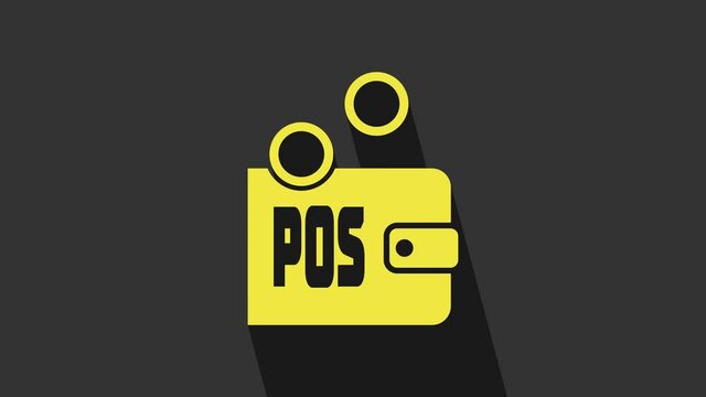 Yellow Proof of stake icon isolated on grey background. Cryptocurrency economy and finance collection. 4K Video motion graphic animation