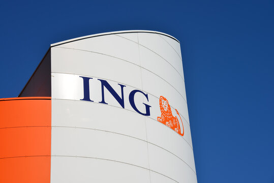 Hannover, Lower Saxony, Germany - April 21, 2019: Logo of ING in Hanover, Germany  - ING Groep N.V. is a Dutch multinational banking and finance services corporation headquartered in Amsterdam