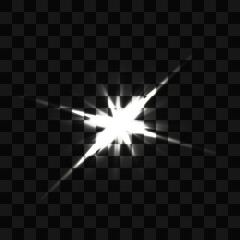White beautiful light explodes with a transparent explosion. Vector, bright illustration for perfect effect with sparkles. Bright Star. Transparent shine of the gloss gradient, bright flash.