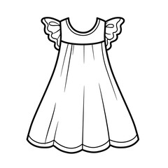 Light summer romantic dress outline for coloring on a white background