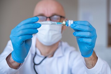 Development and creation of a coronavirus vaccine COVID-19. Doctor scientist analyzing virus....