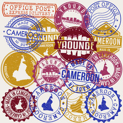 Yaounde Cameroon Set of Stamps. Travel Stamp. Made In Product. Design Seals Old Style Insignia.