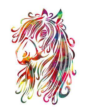 Horse multicolored face. Tattoo. Vector illustration
