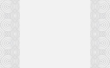 3D geometric original convex pattern with vertical inserts in the form of an ornament. Ethnic oriental white background in doodling style.Texture for design and decoration.