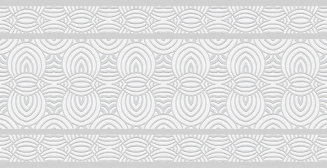 3d geometric original convex pattern in the form of an ornament. Ethnic oriental white texture in doodling style. Border for design and decoration.