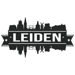 Leiden Netherlands Europe Skyline Silhouette Design City Vector Art Famous Buildings Stamp Stencil.