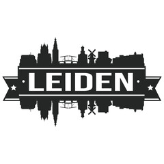 Obraz premium Leiden Netherlands Europe Skyline Silhouette Design City Vector Art Famous Buildings Stamp Stencil.