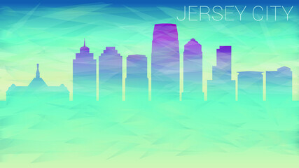 Jersey City USA Skyline vector Silhouette. Broken Glass Abstract Geometric Dynamic Textured. Banner Background. Colorful Shape Composition.