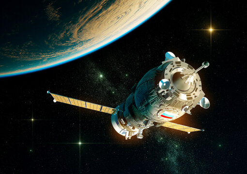 Russian Cargo Spacecraft Orbiting Planet Earth