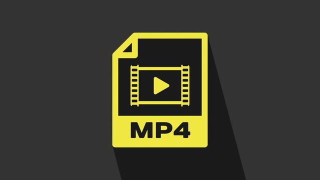 Yellow MP4 file document. Download mp4 button icon isolated on grey background. MP4 file symbol. 4K Video motion graphic animation