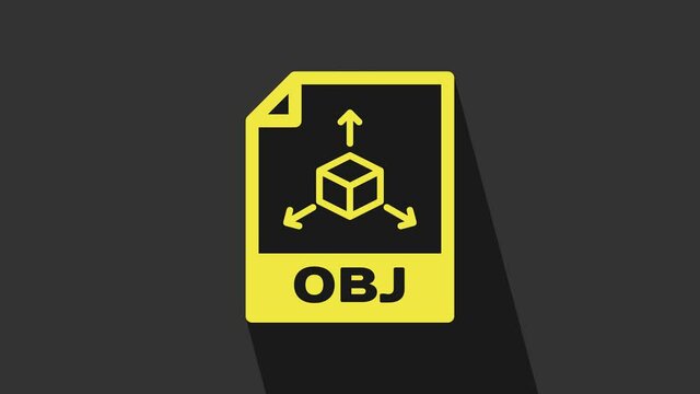 Yellow OBJ file document. Download obj button icon isolated on grey background. OBJ file symbol. 4K Video motion graphic animation