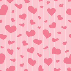 Fototapeta na wymiar Pink Hearts Seamless Pattern for Valentine's Day Pink background white stripe romantic collection, textiles and fabric, print, wrapping, etc. Trending colors. Vector illustration.
