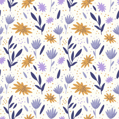 Seamless pattern with flowers and floral ornaments in pastel colors.