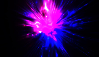 Light particles in motion, creating a burst of glowing multicolored rays on a black background. Energetic glow lights wallpaper.