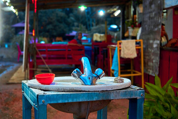Interior of a street cafe on the island of Langkawi in Malaysia