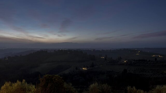 Beautiful Night And Day Time Lapse From San Gimignano - Tuscany - Italy.