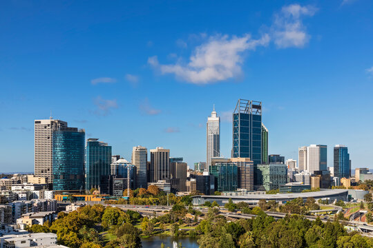 Australia,&not;&dagger;Western Australia, Perth, John Oldham Park and downtown skyscrapers