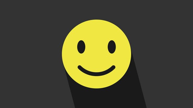 Yellow Smile face icon isolated on grey background. Smiling emoticon. Happy smiley chat symbol. 4K Video motion graphic animation
