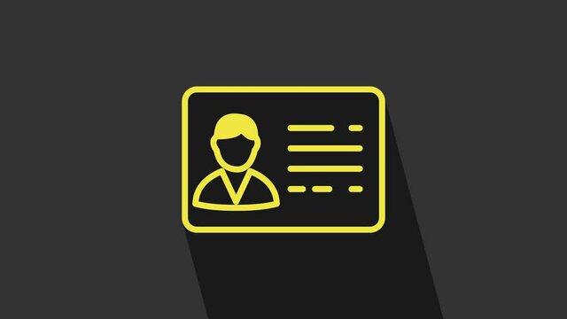 Yellow Identification badge line icon isolated on grey background. It can be used for presentation, identity of the company, advertising. 4K Video motion graphic animation