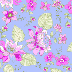 Floral seamless pattern. Hand drawn. For textile, wallpapers, print, wrapping paper. Vector stock illustration.