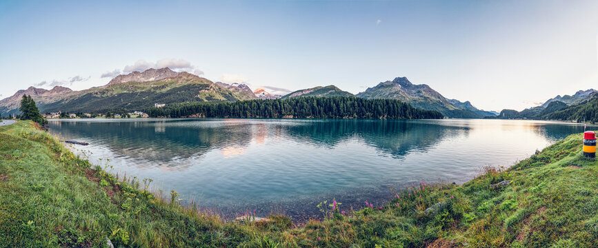 Panorama of shore of Lake Sils