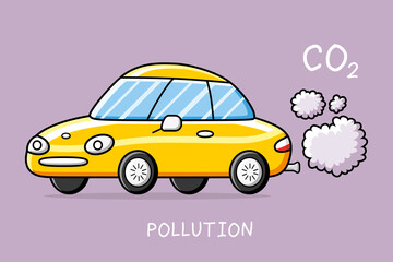 Obraz premium Car with exhaust smoke clouds, air pollution issue.