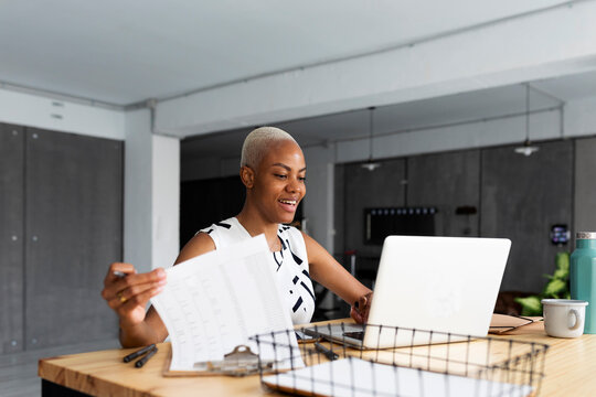 Spain Barcelona, african american woman working at office, mpdern african-american working female alone barcelona casual-office