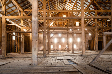 Dirty Old Wood Barn Interior Boards Light Beams Rustic Dusty Farmhouse Building Vintage