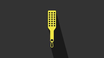 Yellow Spanking paddle icon isolated on grey background. Fetish accessory. Sex toy for adult. 4K Video motion graphic animation