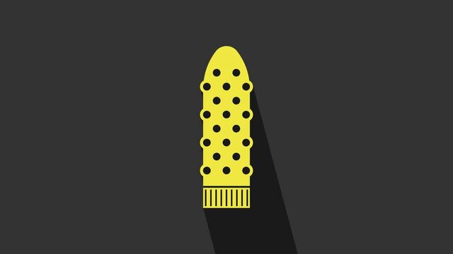 Yellow Dildo vibrator for sex games icon isolated on grey background. Sex toy for adult. Vaginal exercise machines for intimate. 4K Video motion graphic animation