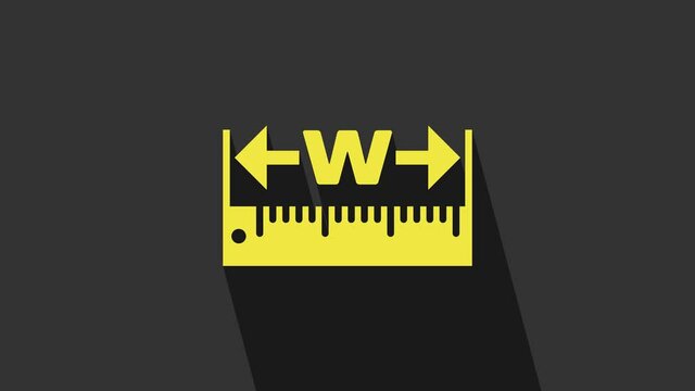 Yellow Measuring height and length icon isolated on grey background. Ruler, straightedge, scale symbol. 4K Video motion graphic animation